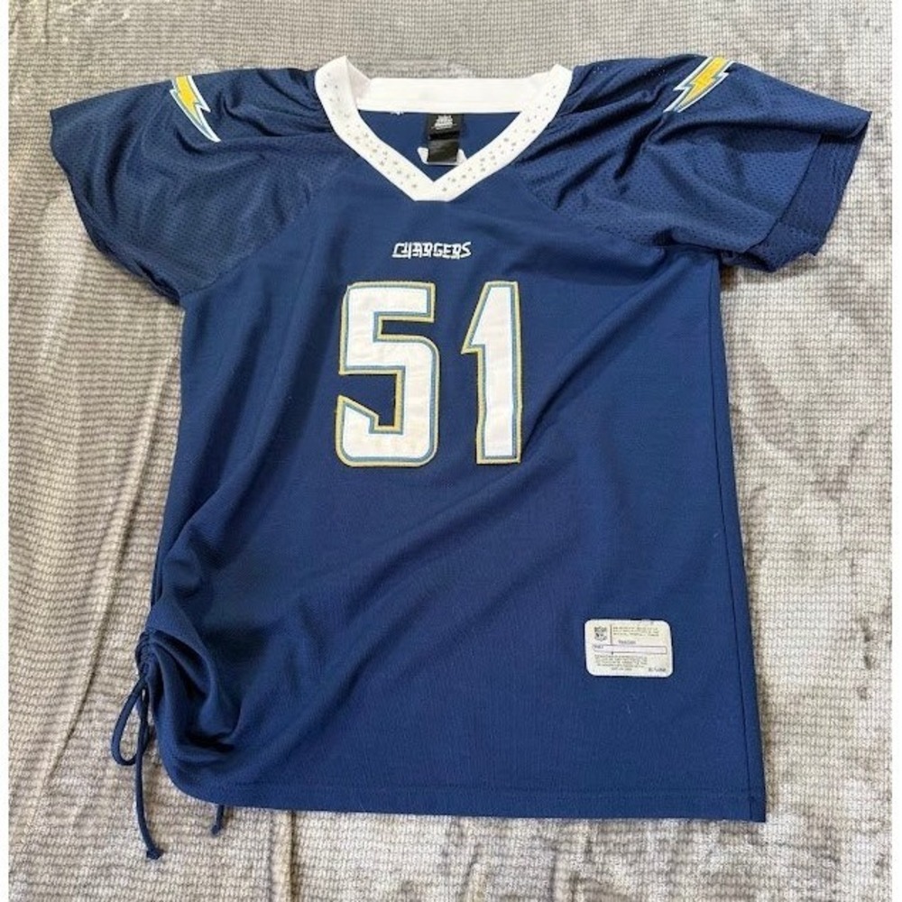 Reebok NFL‎ San Diego Chargers Takeo Spikes Womens Jersey Navy Blue XL Side Tie